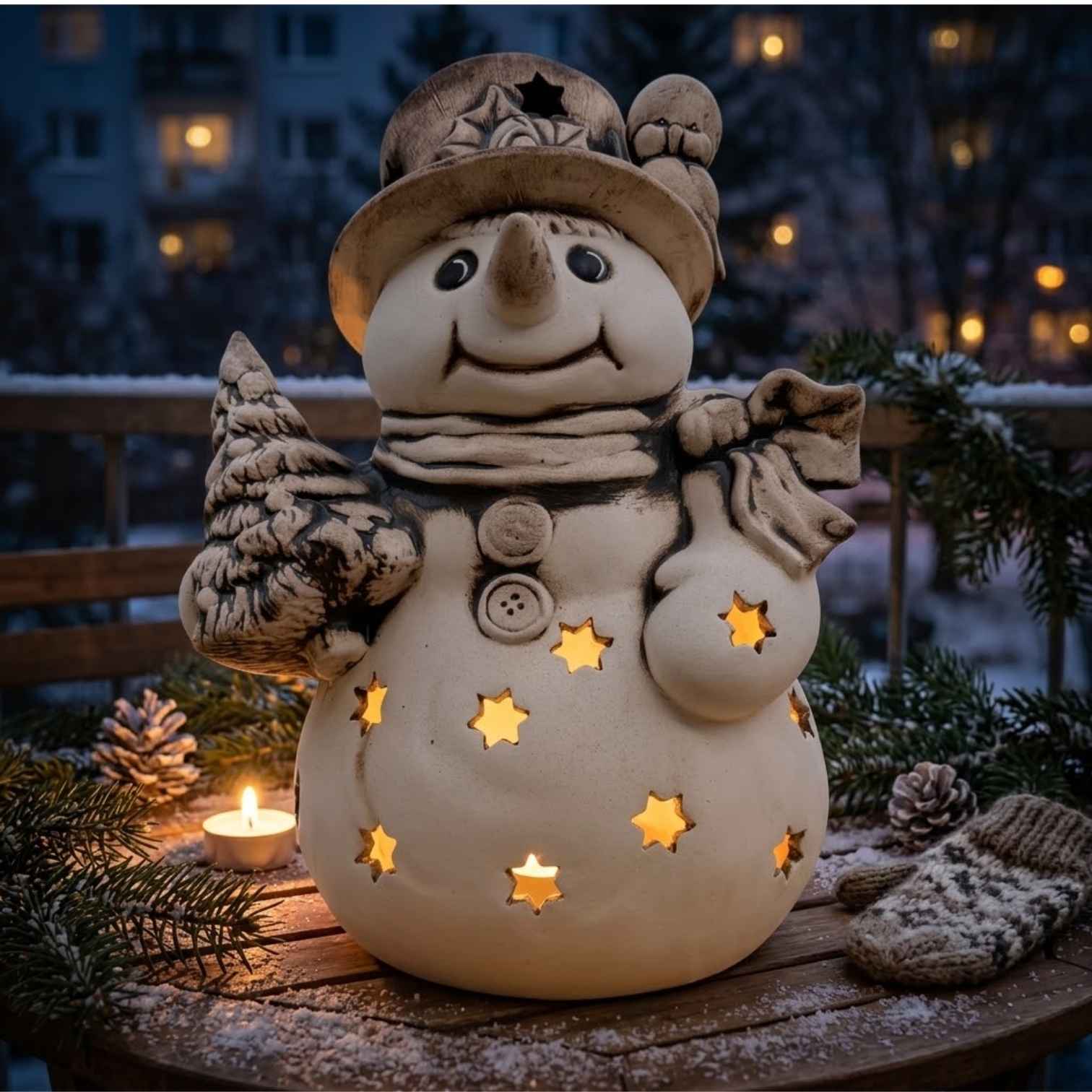 keramický Sněhulák Bambulín zimní dekorace